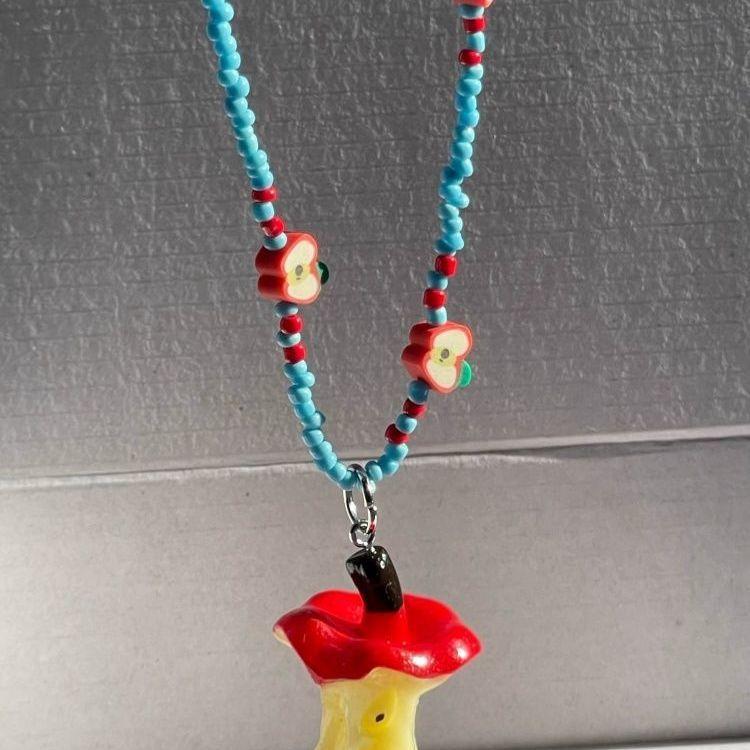 Summer dopamine apple core beaded color necklace women's spring and summer new sweet cool babes versatile dopamine collarbone