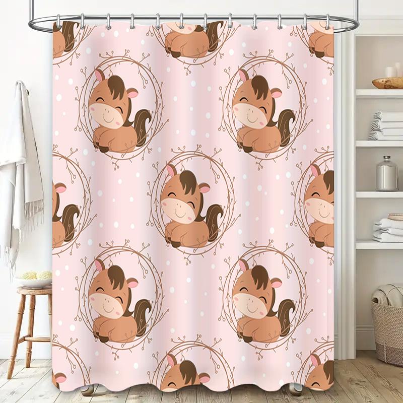 Horse Print Shower Curtain Pink Waterproof Fabric Rings For Bathroom Decoration Home Decor Washable Custom Size Options Availabl