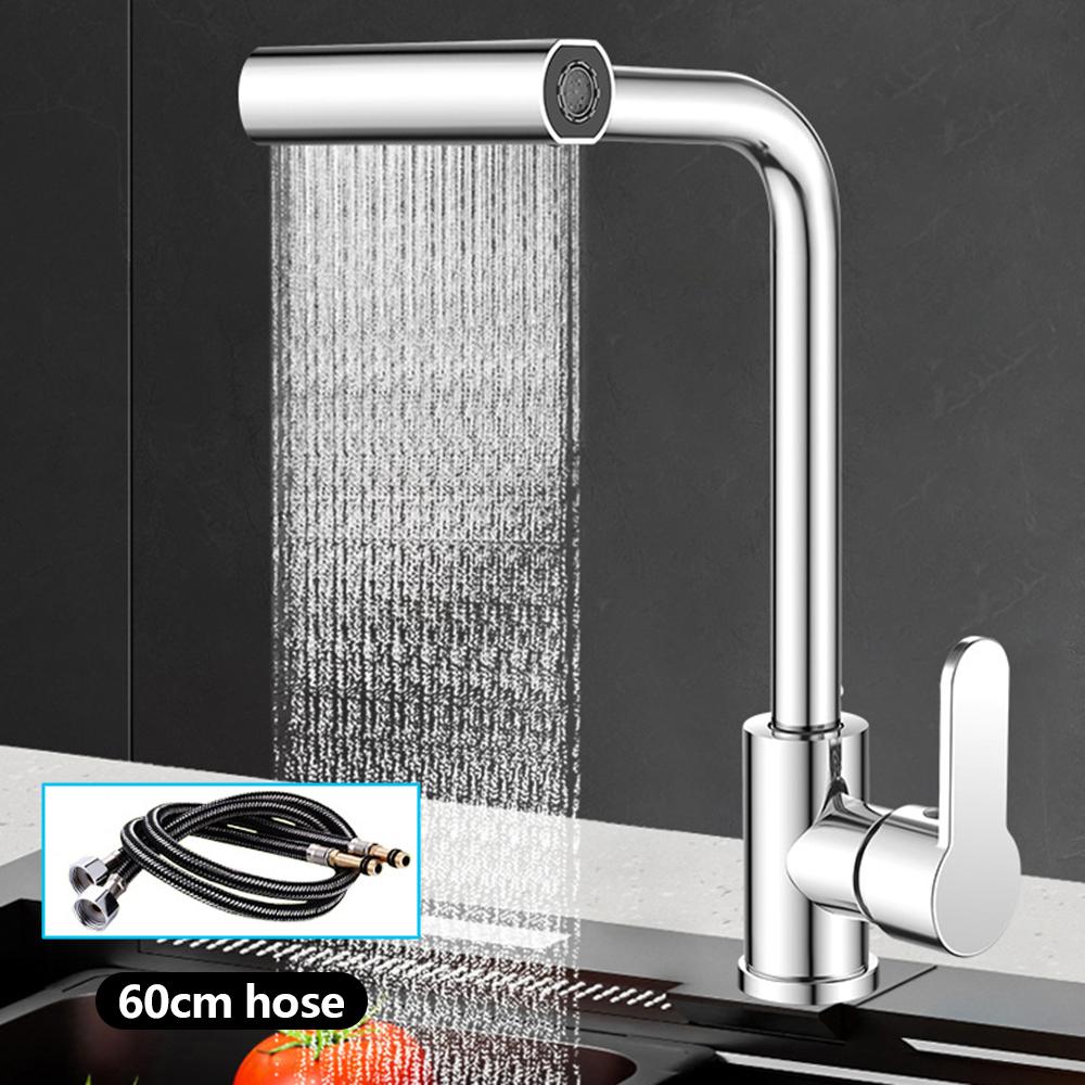 

Нержавеющая сталь Водопад Кухонный смеситель Вращающийся на 360° Поток Распылительная головка Горячая и холодная вода Смеситель для раковины G1/2