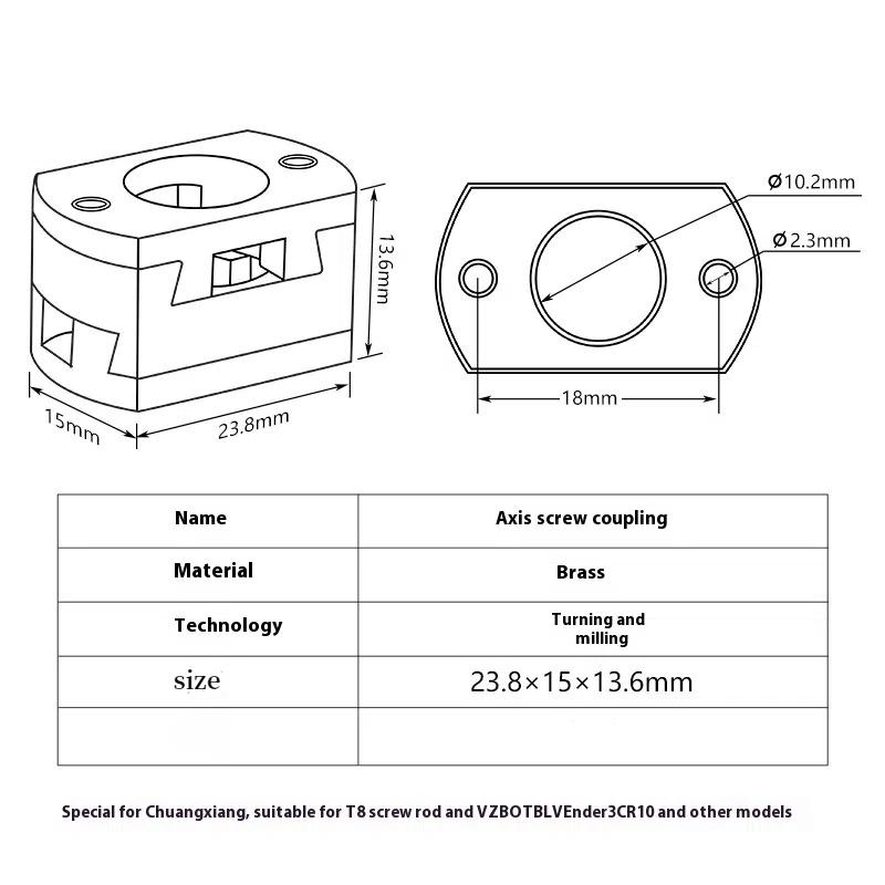 Oldham Coupling Ender 3 V2 Cr10 Cr10S Pro T8 Screw Coupler Z-Axis 8Mm Brass Lead Screw  Bed For 3D Printer Parts