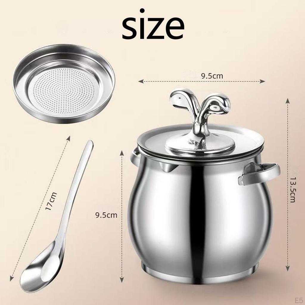 And Practical Oil Storage Container with Strainer, Lid Spoon, Versatile Kitchen Accessory
