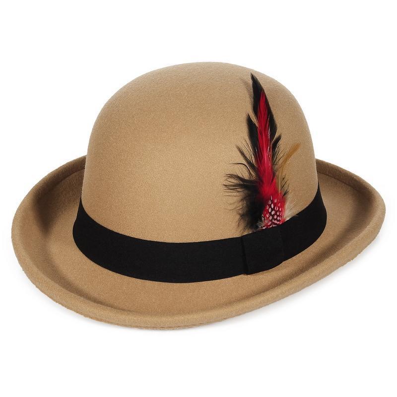 Eleganter Damen Cloche Hut Herbst Winter Vintage Damen Weicher Party Kirchenhut Eimerhut mit Feder