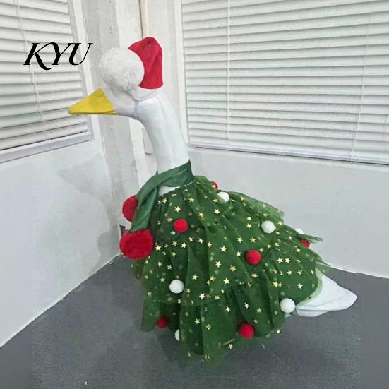 Christmas Goose Outfit Porch Outfit, Santa Dress with Plush Scarf And Outdoor Ornament Hat Apparel, Festive Winter Holiday Costume for Lawn Statue