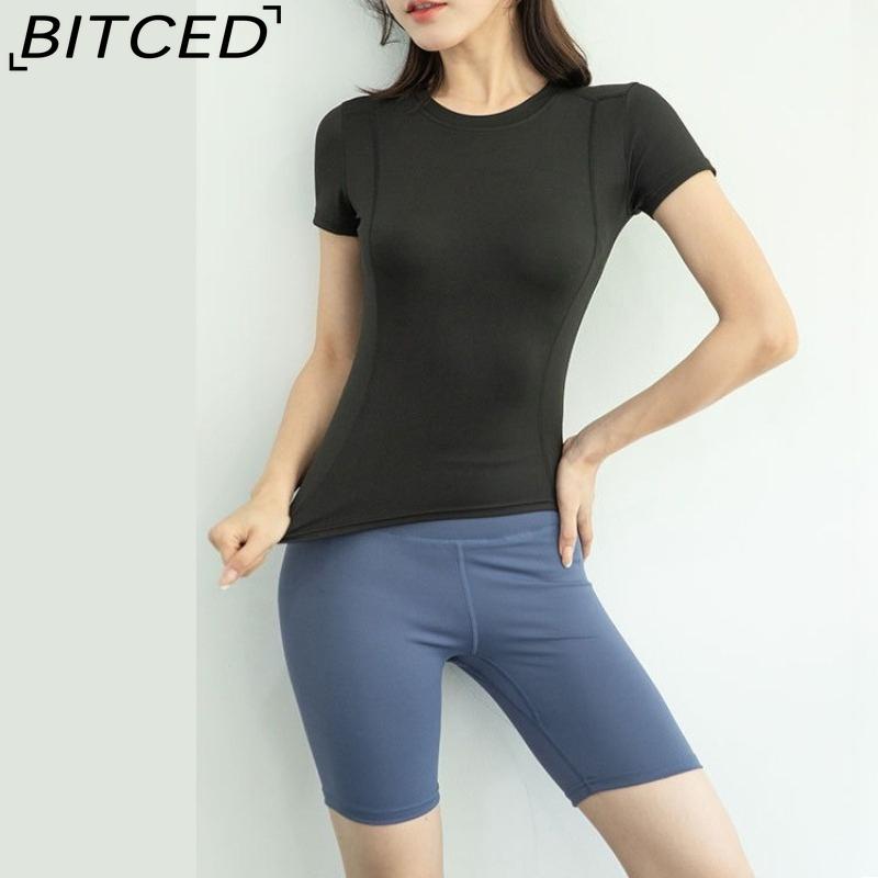 BITCED Damska odzież sportowa Top do jogi - Dopasowana kurtka z krótkim rękawem Zestaw do siłowni, biegania - Szybkoschnąca odzież treningowa na wiosnę, jesień, lato