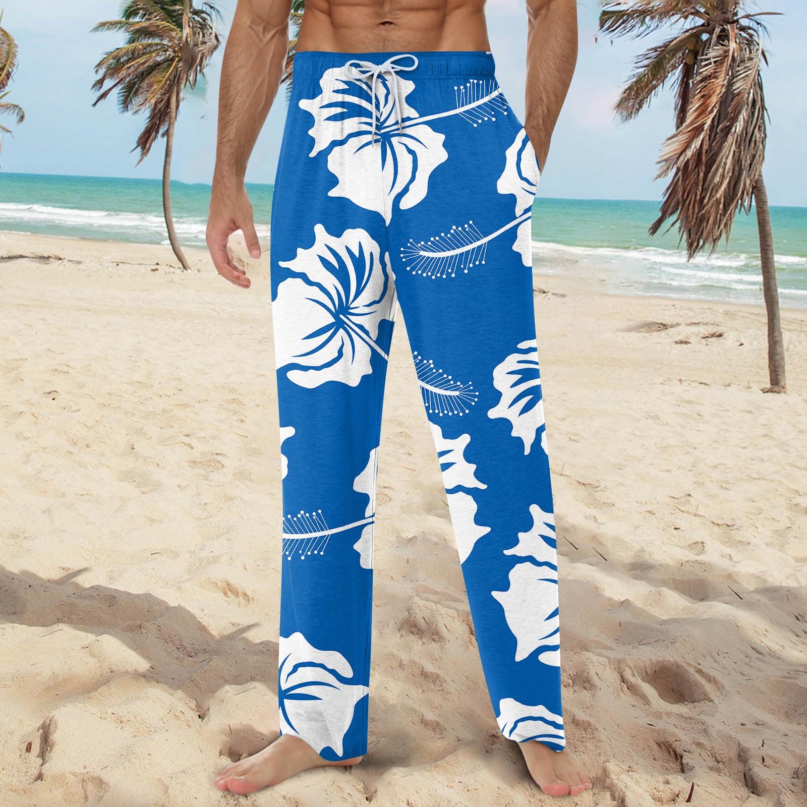 

Мужские мягкие домашние пижамные штаны с гавайским принтом, повседневные спортивные штаны с завязками XS белый