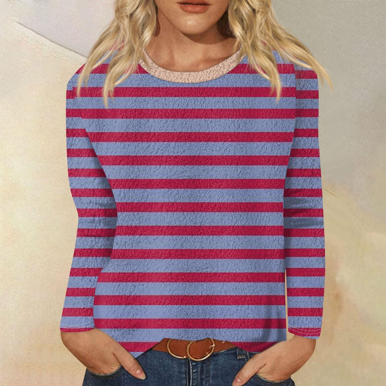 

Женская модная повседневная футболка с длинными рукавами и круглым вырезом в полоску XXXL