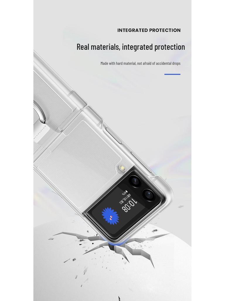 Custodia Protettiva Samsung Z Flip 4/3 con Anello: Trasparente, Anti-caduta, Ultra-sottile, Design in Pelle