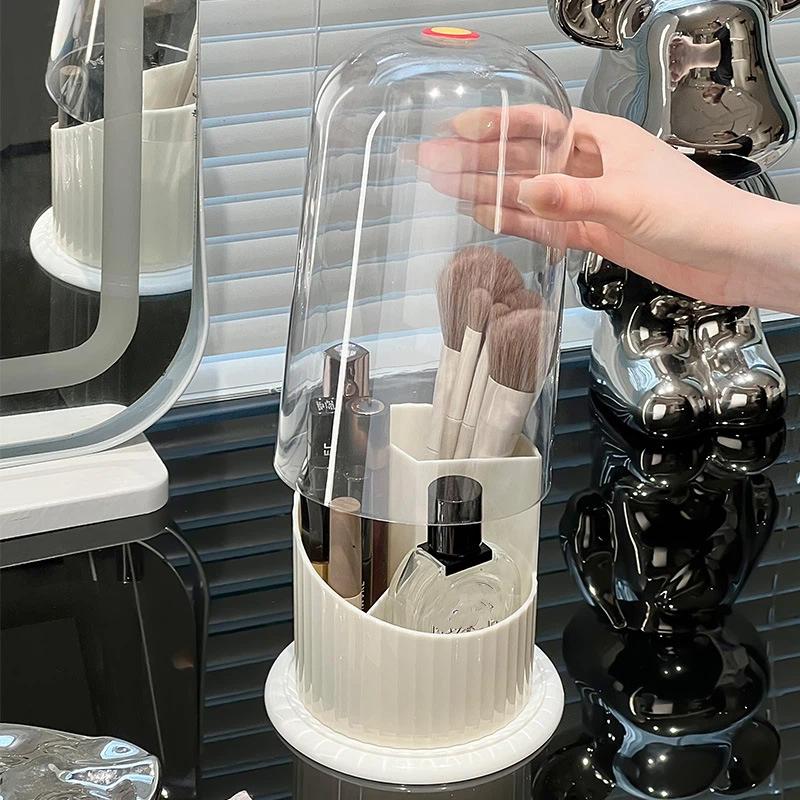 BPA Free Rotating Makeup Brush Organizer Dustproof Clear Cover Multi Slots for Women Bedroom Vanity Desktop