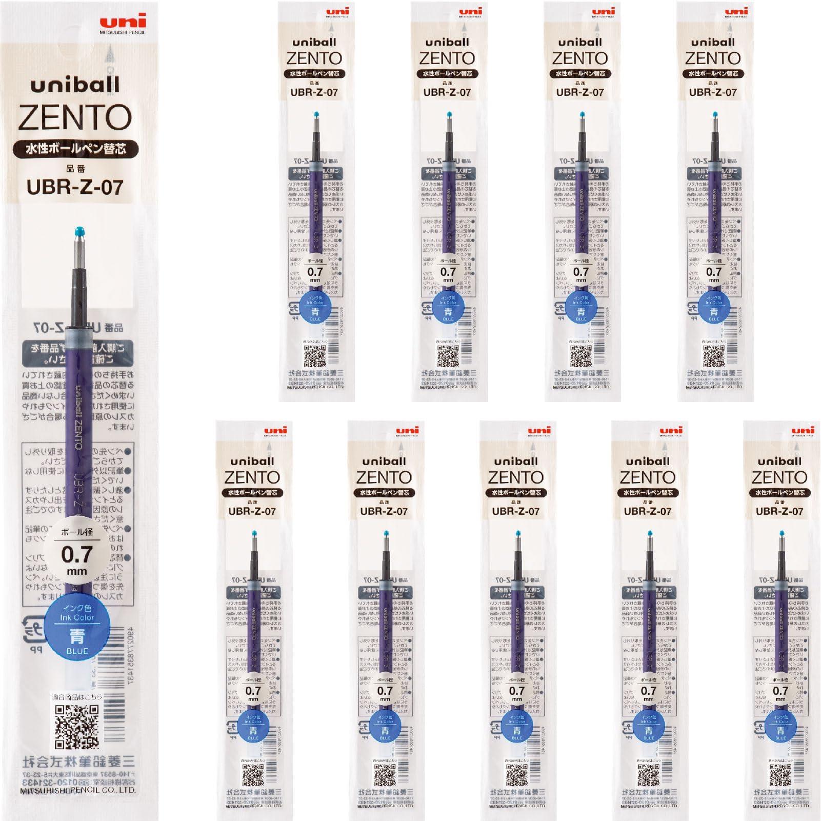 Mitsubishi Uni-ball ZENTO 0.7mm Blue Ink Refill Pens 10-Pack Water-Based Ballpoint Pen Cartridges