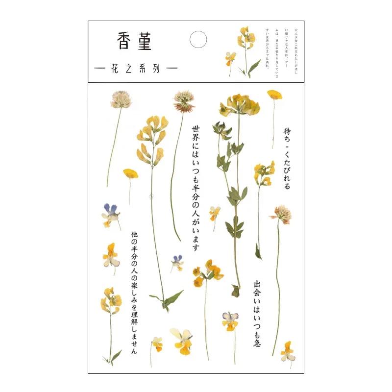 Stickers Flowers Leaves Plants PVC Stickers Lable Transparent PET Stickers For Scrapbooking Diary Journal Decorative DIY Materia