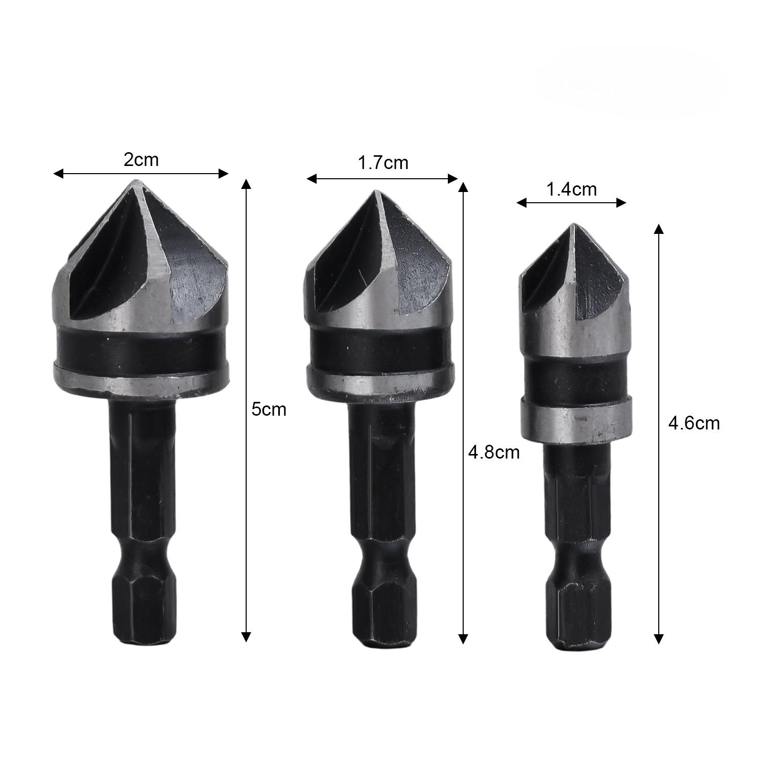 

High Speed Steel Chamfer Drill Bit Cutter Set Hexagon Shank Chamfering Countersink Bits Woodworking Power Tools for Wood Metal 1 Set (3pcs) чорний