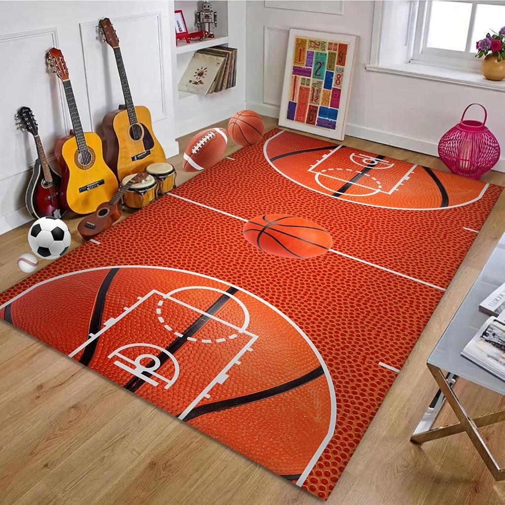 Basketball Court Area Rug Non-Slip Basketball Field Carpet Kid Basketball Sports Rugs Floor Mat for Living Room Playroom Decor