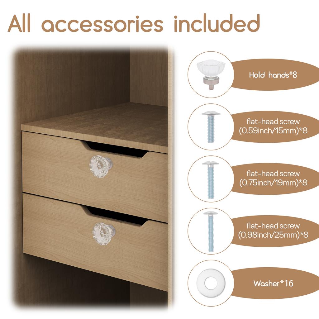 8Pcs 35mm Diamond Shape Design Crystal Glass Knobs Bedroom Cupboard Drawer Pull Kitchen Cabinet Door Wardrobe Handles Hardware