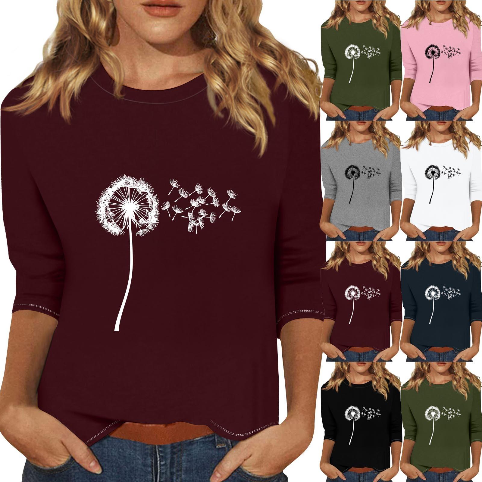 

Women s Fashionable Casual Three Quarter Sleeve Printed Collar Pullover Top S