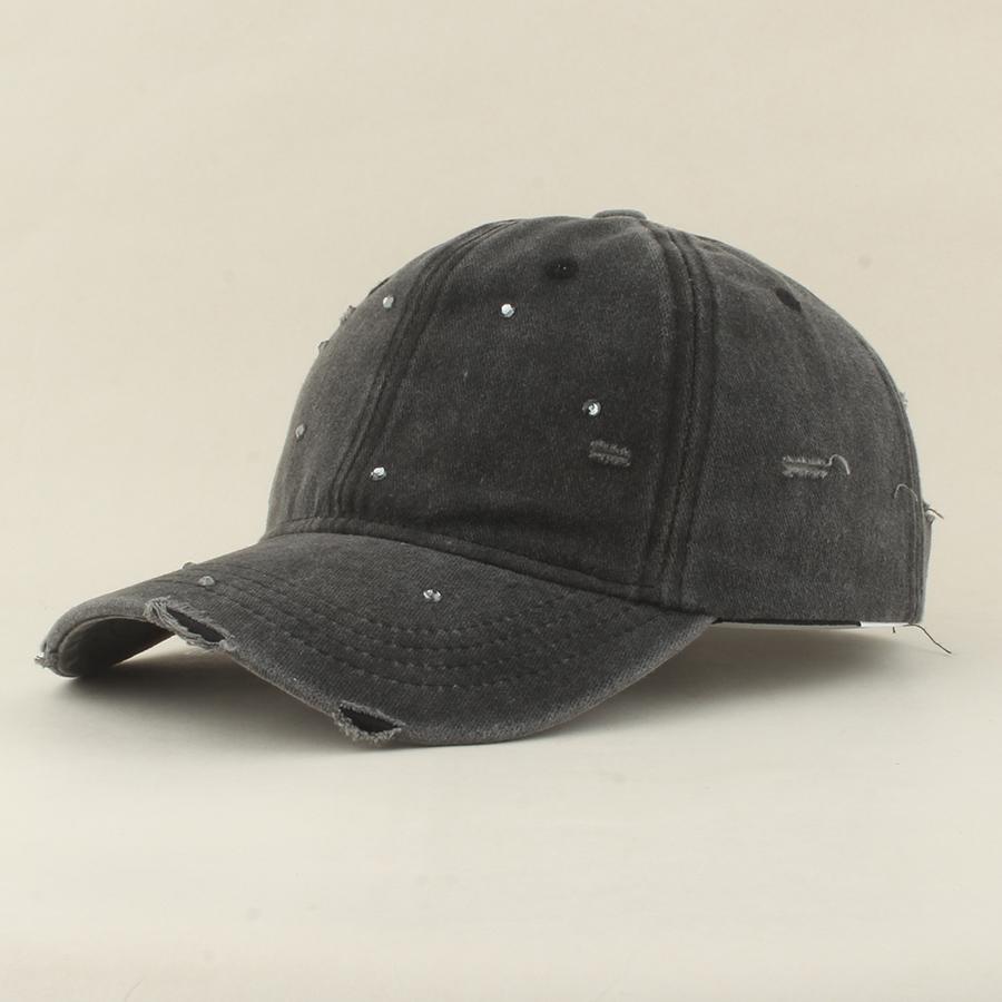 2026 Fashion Streetwear Handmade Diamond Baseball Cap Women Washed Cotton Distressed Sun Cap Outdoor Rhinestone Snapback Hat