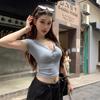 Pure desire temperament semi-open neck short-sleeved T-shirt women's clothing summer age reduction waist short with student top