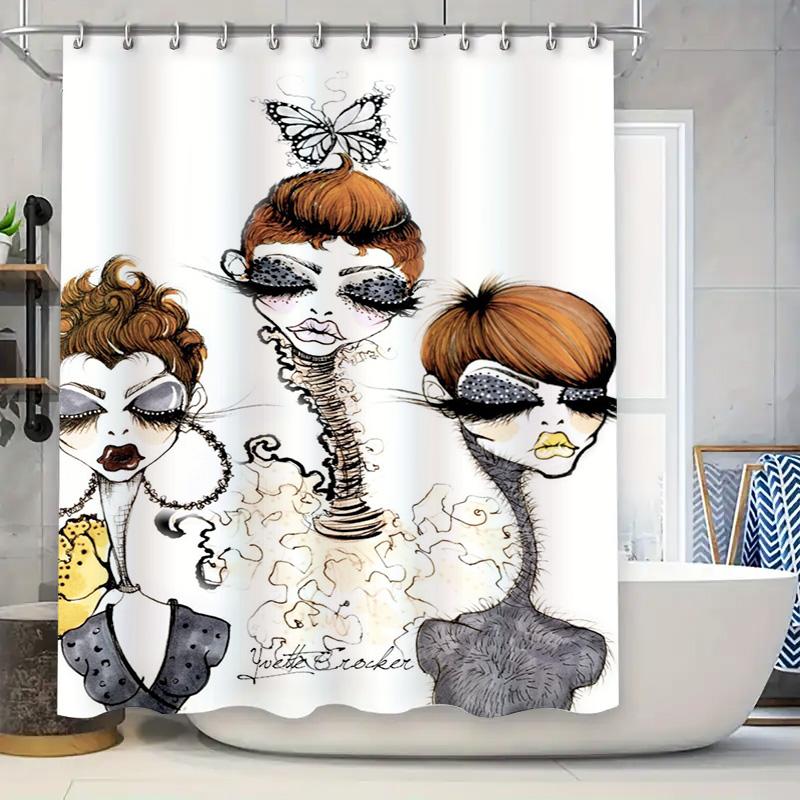 

Women s Fashion Shower Curtain Set with Artistic Print Design for Bathroom Decoration Modern Vintage Floral and Animal Motif, 3D 90x180cm