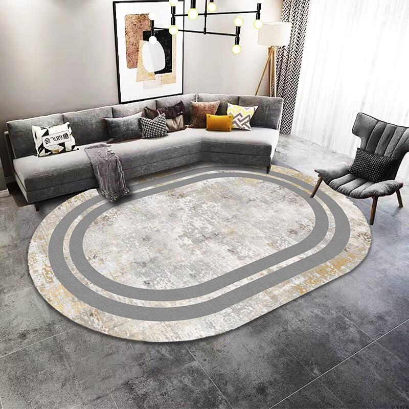Luxury European Style Oval Carpet for Living Room Gorgeous Home Non-slip Rugs for Bedroom Large Size Machine Washable Floor Mats
