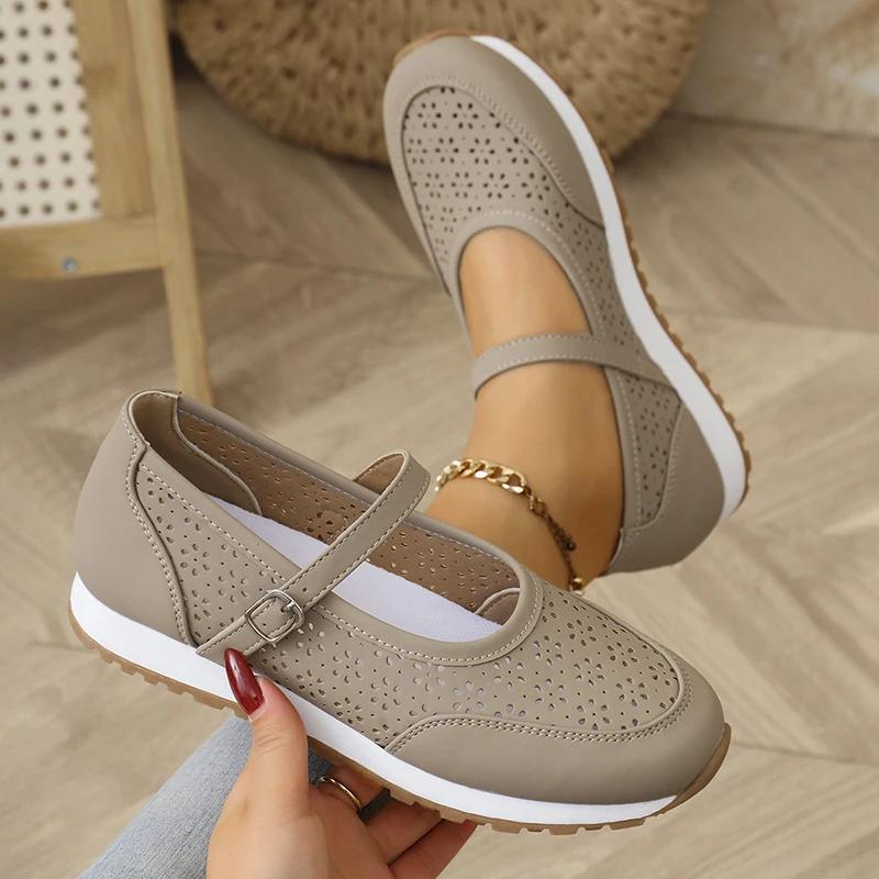 Women's Summer Breathable Casual Shoes Non Slip Comfortable Soft Sole Walking Shoes Woman Lightweight Buckle Strap Flats Sandals