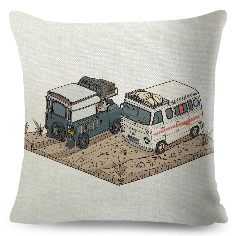 Van Life Pillow Case Decor Cartoon Camper House Travel Car Cushion Cover for Sofa Home Children Room Vanlife Pillowcase 45x45cm