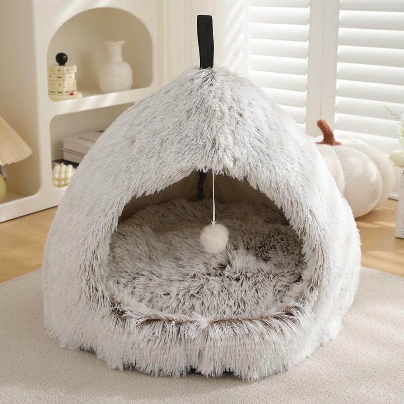 Cozy Winter Pet Bed Cats Small Dogs Plush Warm Nest With Deep Sleep Design Indoor Use