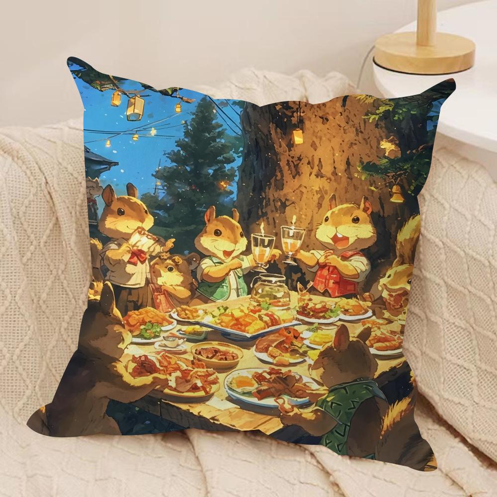 Cute Squirrel Cushion Cover Silky Short Plush Sofa Pillow Cover Hidden Zipper Soft Dustproof Case for Home Decor