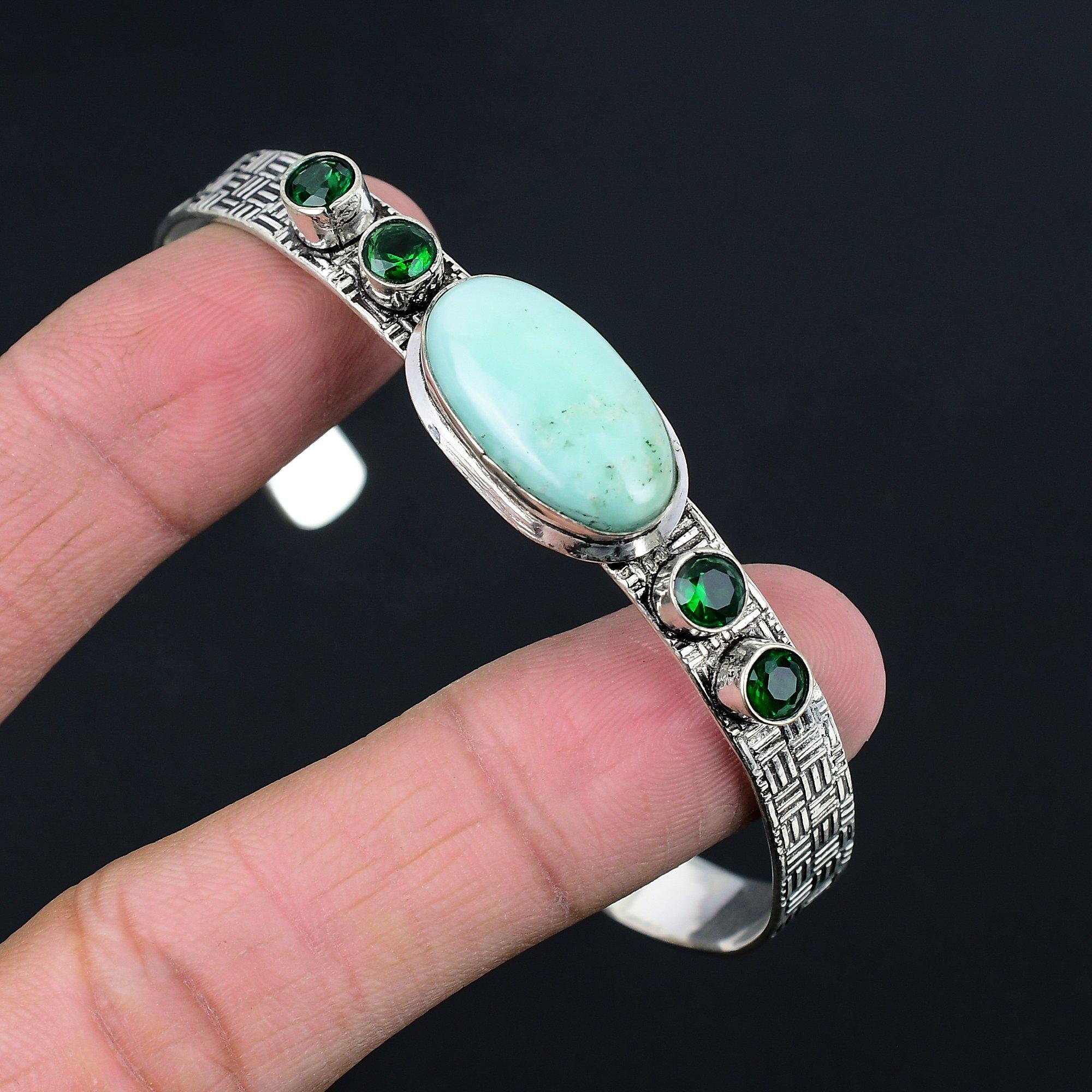 

Серебро 925 пробы Чакра Сердца Хризопраз Драгоценный камень Хром Диопсид Новый браслет-манжета Adjustable