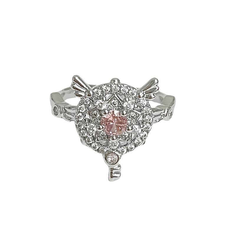 Pink Sweet Girl Love Zir*****Pen Ring Niche Design Simple Fashion Light Luxury High-End Accessories Women