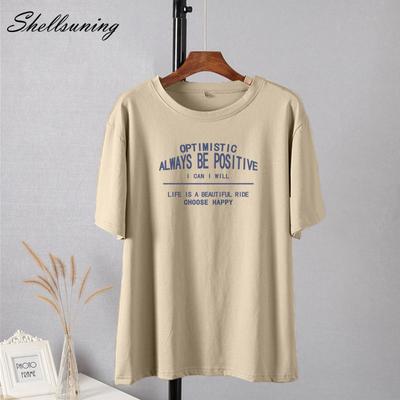 Shellsuning Oversized Letter Printed Couple Clothes Summer New Casual Vintage Short Sleeves Basic Soft Tees Female Korean All Match Gothic Tops