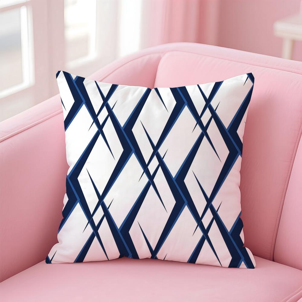 Geometric Ink Blue Cushion Cover Linen Pillowcase Cover Soft Decor for Sofa Home Room