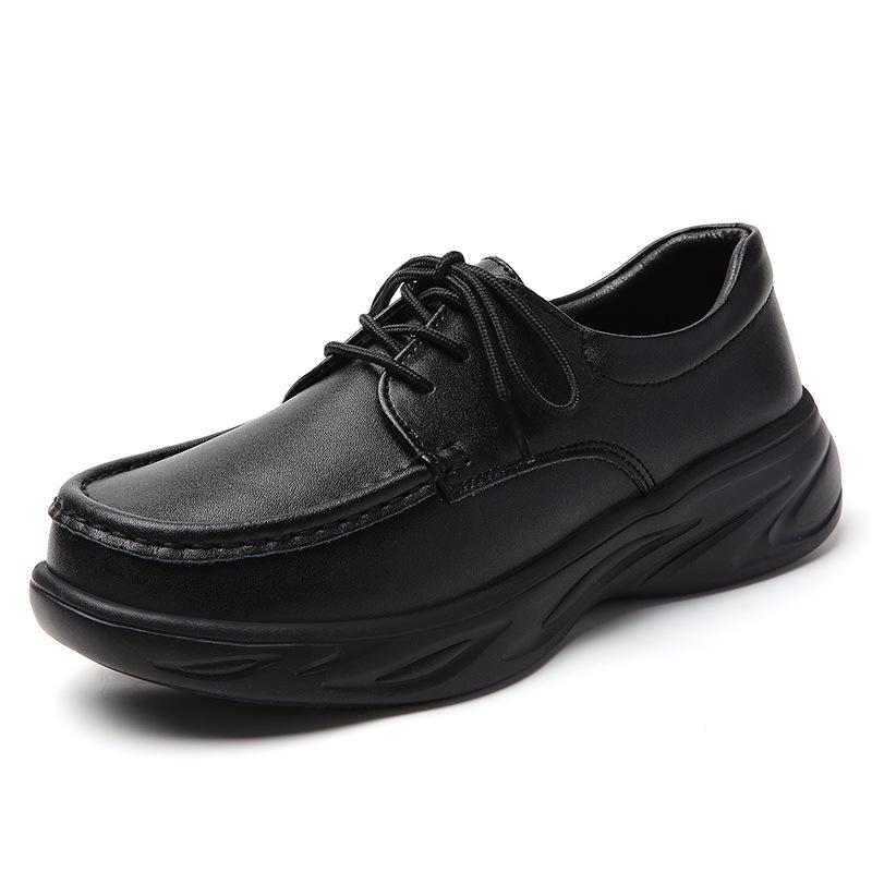 Women's Genuine Leather Lace-up Nurse Shoes - Soft Sole, Non-slip, Breathable, and Comfortable for Hospital Work