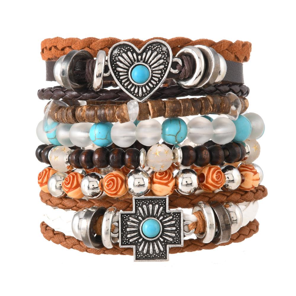 TEMU Xiyin cross-border new product six-piece set of love cross alloy accessories beaded hand-woven