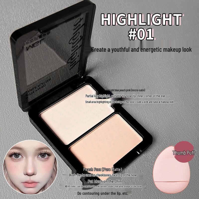 MGL Two-Tone Matte Palette: Wet/Dry Brightening Powder, Highlighter, Contour, and Blush in One.