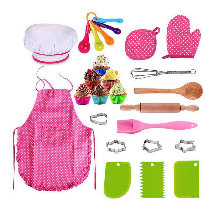 

Exciting Piece 26 Kids Pretend Play Kitchen Baking Set With Chef Hat Apron And