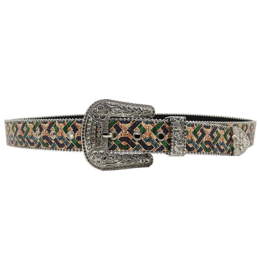 Men'S Trend Original Design Rhinestone Printed Belt Women'S Fashion Personality Pu Leather Belt