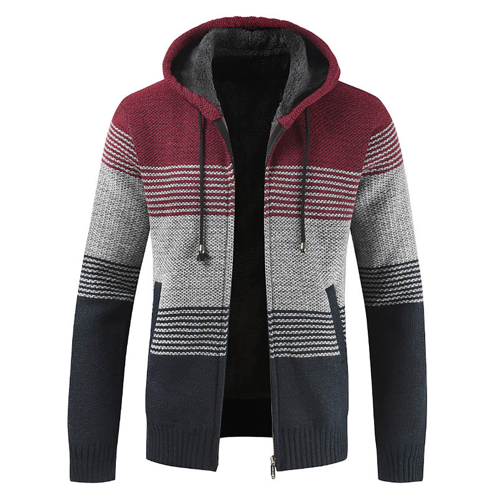 And Winter Men s Fashion Loose Cardigan Warm Lapel Hooded Jacket Sweater XXL красный
