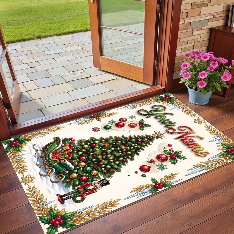 Christmas Custom Name Printed Square Area Rug Soft Non Slip Floor Carpet For Bedroom Holiday Gift