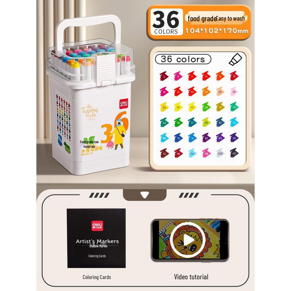 Deli Double-Headed Acrylic Marker Pen: Soft, Non-Toxic Brush for Primary School Art, Stackable & Opaque