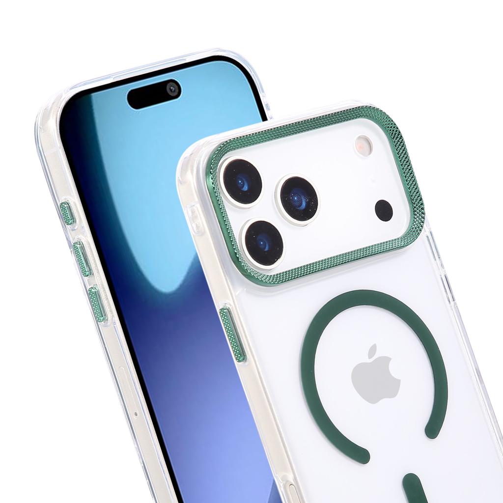 For iPhone 17 Pro Max Case Compatible with MagSafe PC+TPU Clear Phone Cover with Diamond Texture Lens Frame