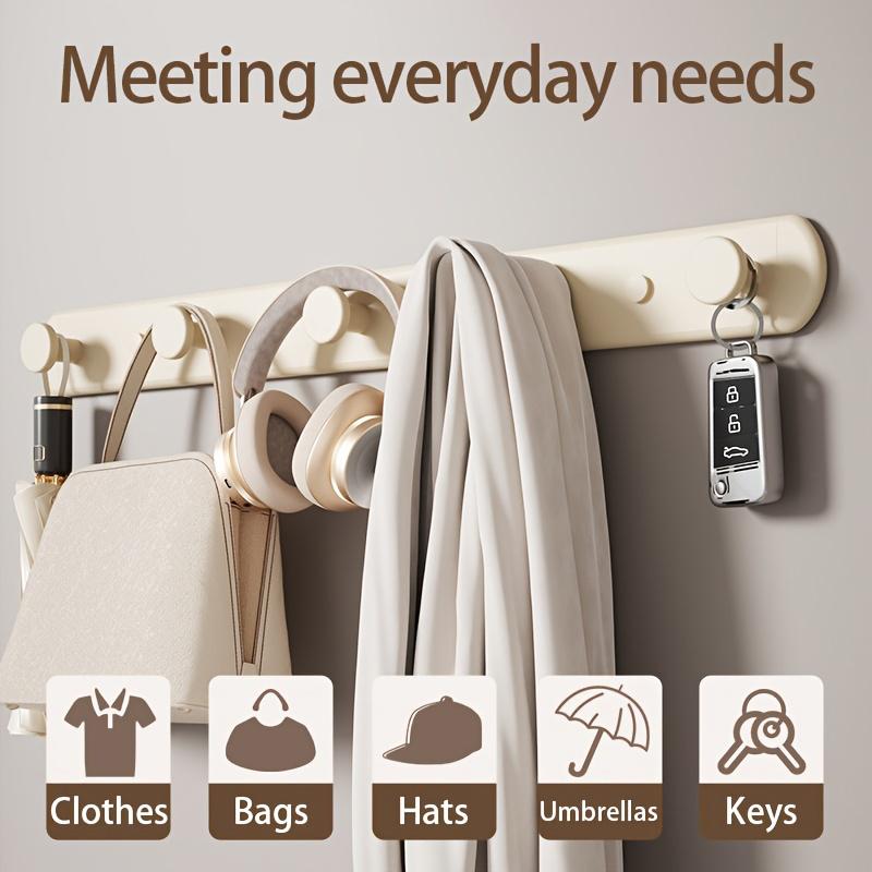 1Pc Wall Mounted Clothes Rack Bedroom Rows Of Back Door Hooks Space Saving No Hole Punching Bathroom