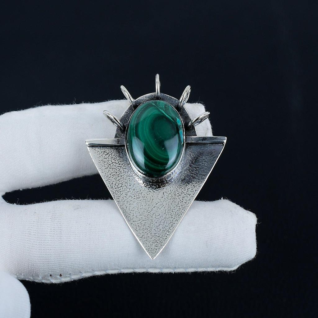 Natural Malachite Gemstone Silver Pendant in 925 Sterling Silver- Handmade Design, Everyday Wear Jewelry, Unique Pendant Wadding Gift