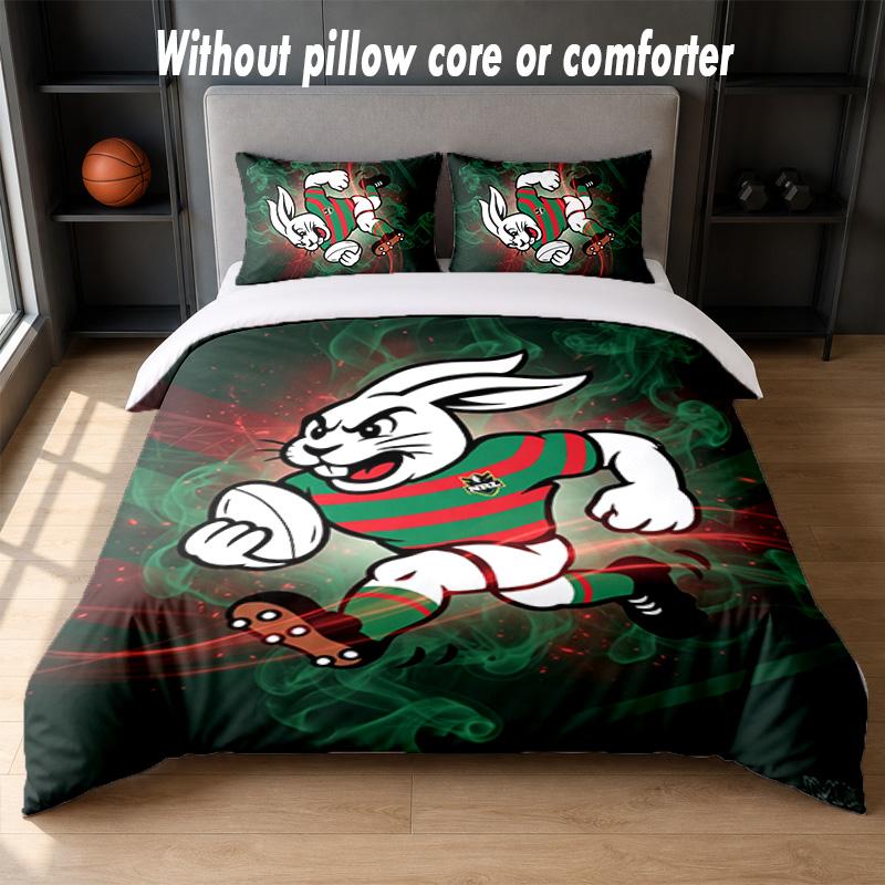 South Sydney Rabbitohs Design Set Biancheria da Letto 1 Copripiumino + 2 Federe Morbido Traspirante Biancheria da Letto per la Casa