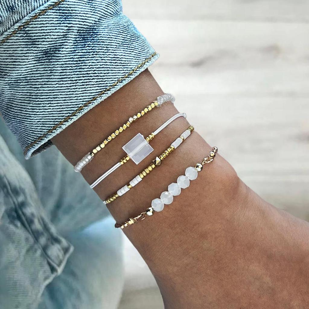Conjunto de Pulseiras Elásticas com Contas de Cristal e Arroz Personalidade Estrela da Moda Transfronteiriça para Mulheres - 6 Peças