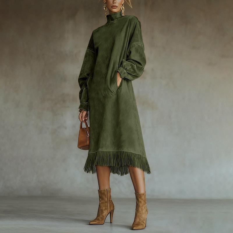 High Neck Suede Vintage Tassel Long