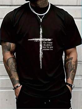 Easter Mens Clothes Cross Graphic Print Black TShirt, Unisex Casual Crew Neck Tshirt Lightwei