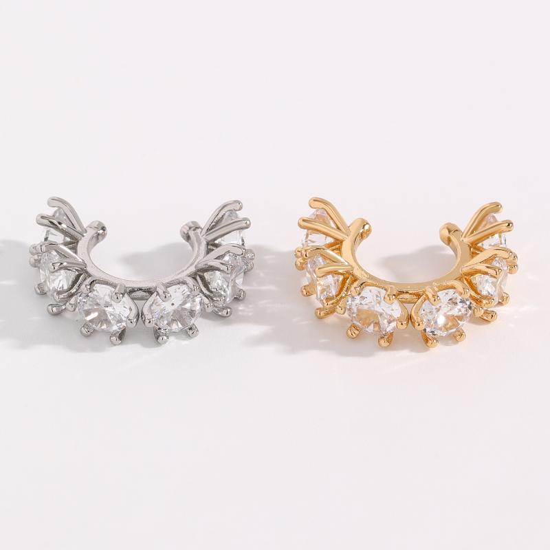 Zircon Clip Earrings for Women Exquisite Vintage Rhinestone Geometric Ear Cuffs Non Piercing for Daily Party Wear