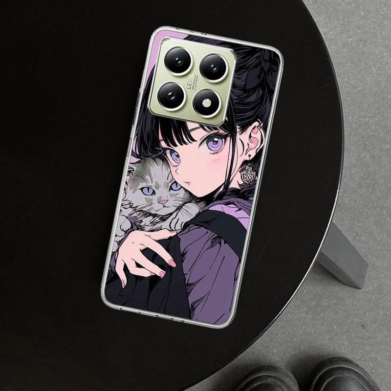 Anime Girls Cute Black Cat Phone Case Cover for Xiaomi Redmi Note 15 14 13 12 11 Pro Plus 14S 12S 11S 11T 11E 10S 10 Customized