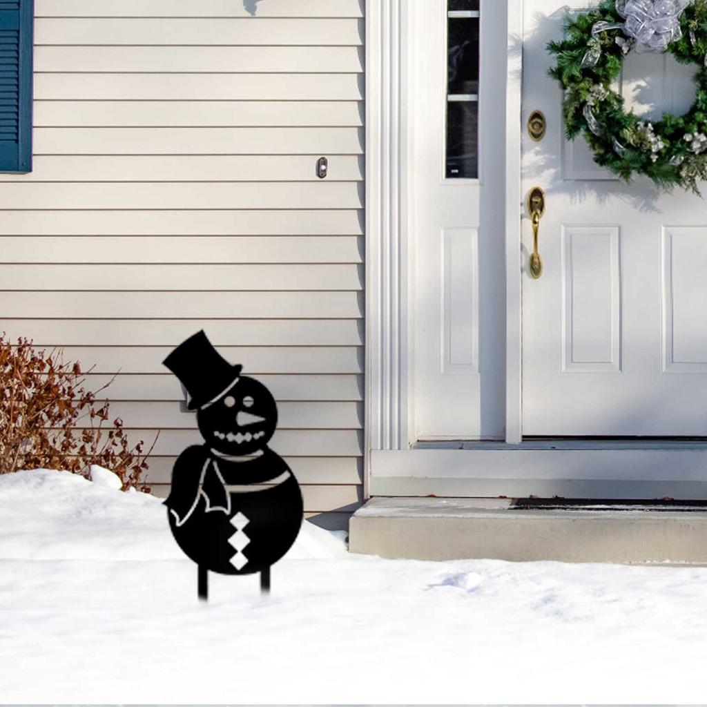 Christmas Metal Silhouette,  Snowman Yard Sign, Metal Pile Decorations Party Outdoor Yard Sign Christmas Decorations