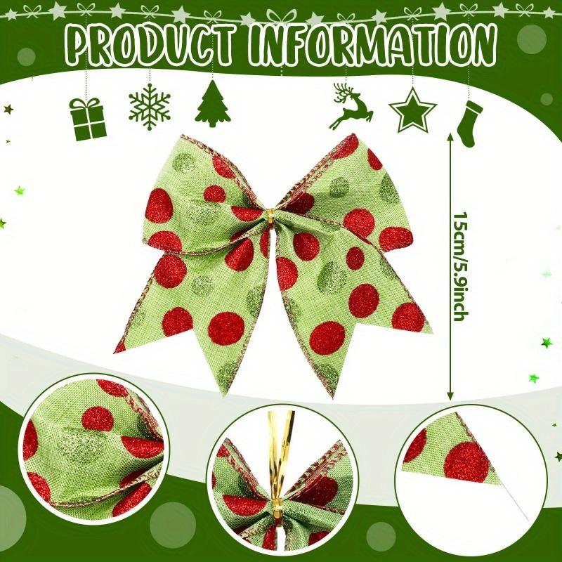 9pcs Red Green Christmas Polka Dot Bows Festive Polka Dot Bowknot Decor Xmas Tree Wreath Gift Wrapping Holiday Party Decorations