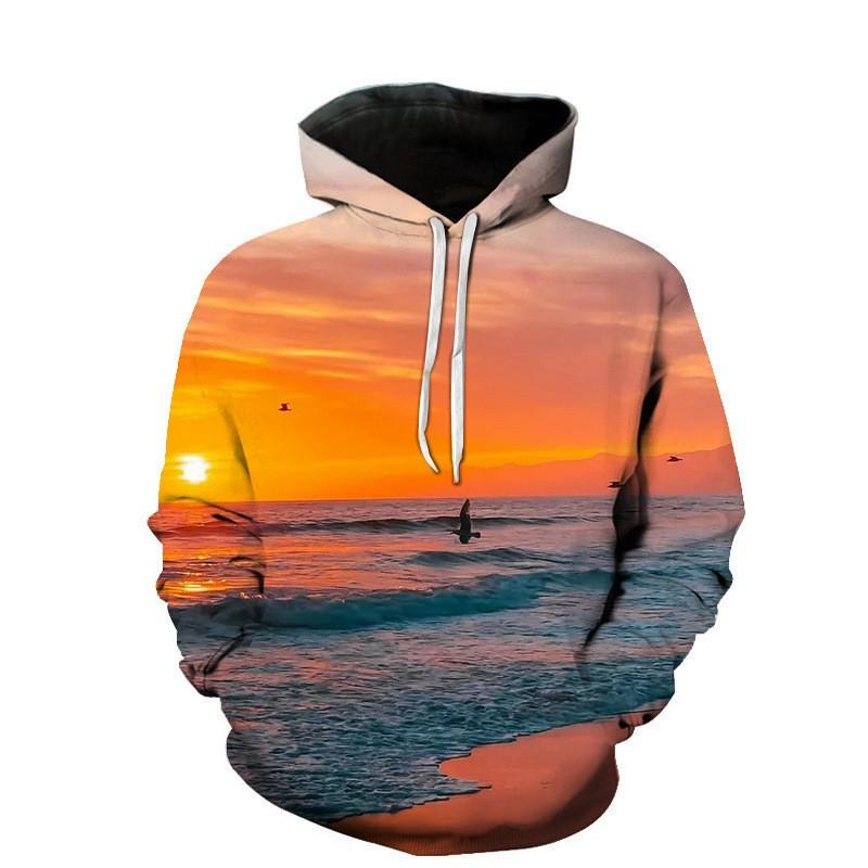 Mens Long Sleeve Hooded Sweatshirt With 3D Cloud Print Loose Fit Casual Pullover Fall